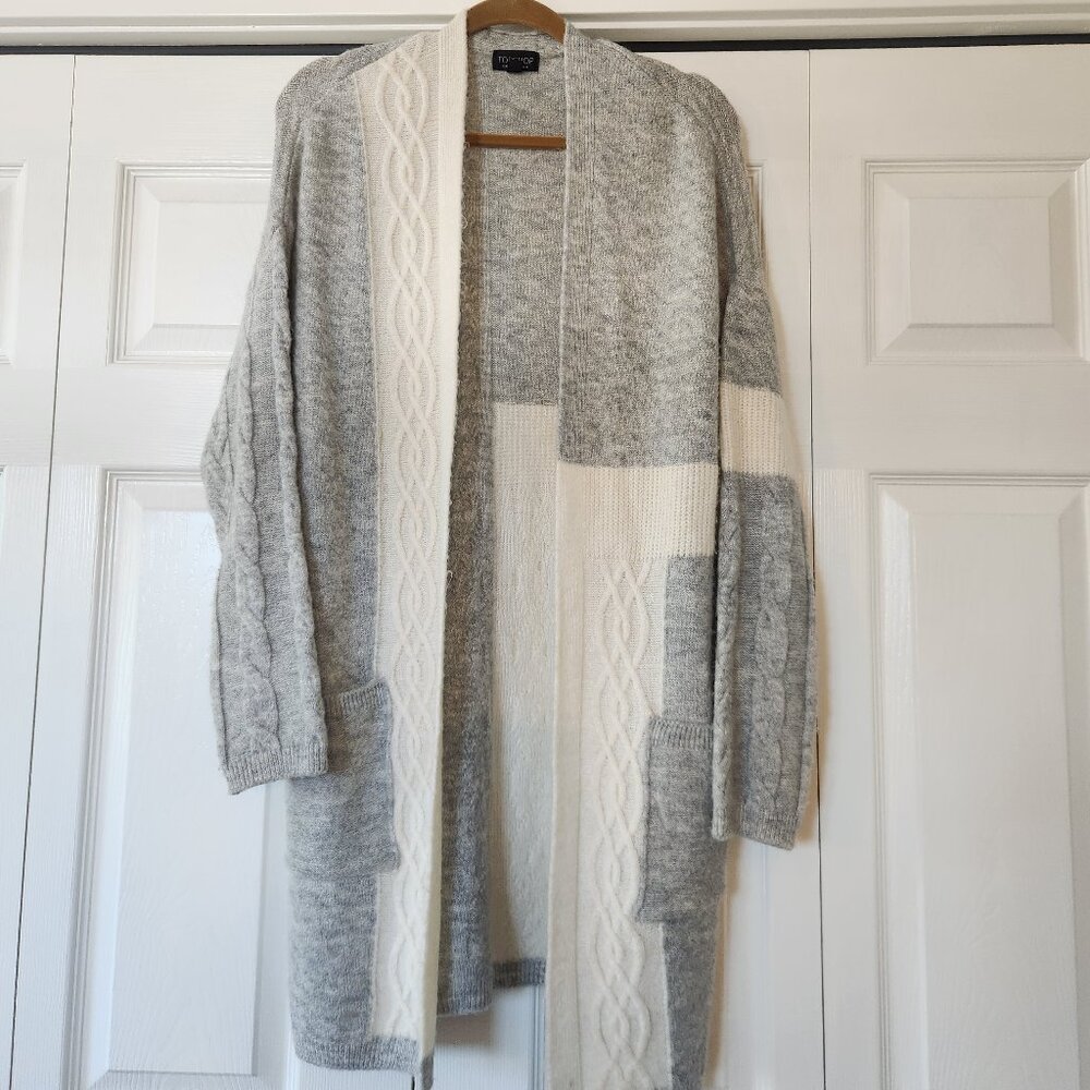 Topshop Patchwork Cable Knit Open Front Long Card… - image 4